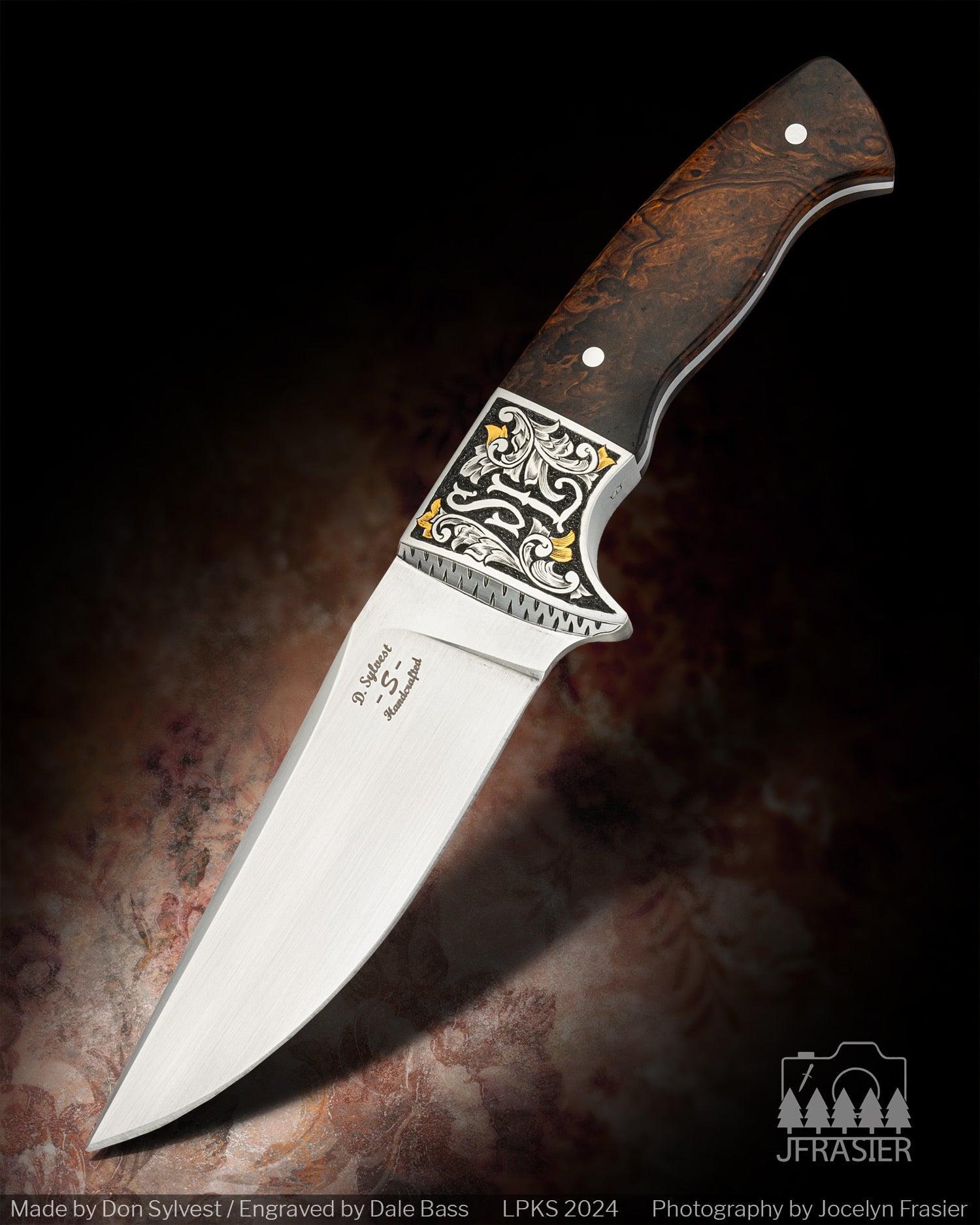 Hand-engraved Bar S Bar outdoor knife made by Don Sylvest